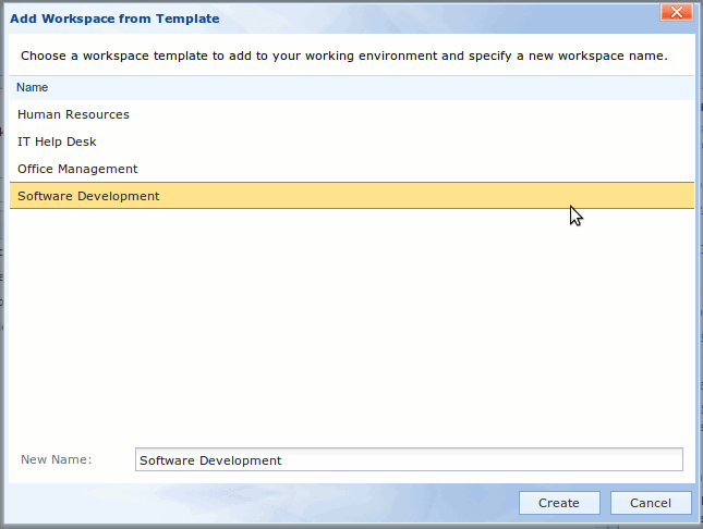 Arbeitsbereichsvorlage Softwareentwicklung hinzu