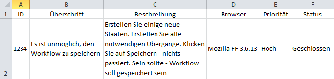 Excel-Tabelle als Fehlerverfolgungsystem